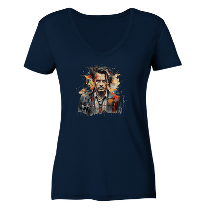 WallArt - Johnny Depp - Ladies Organic V-Neck Shirt - Snapshirts