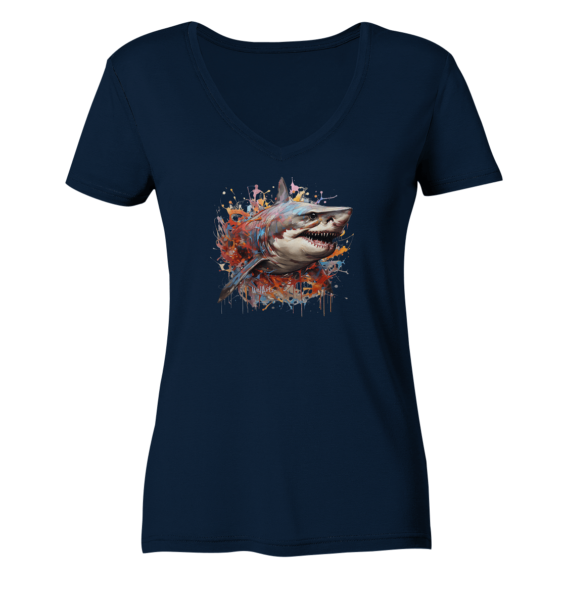 WallArt - shark in a tank - Ladies Organic V-Neck Shirt - Snapshirts