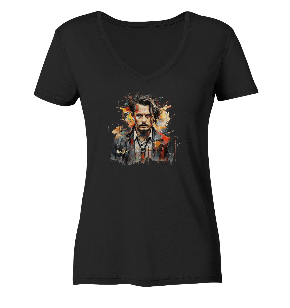 WallArt - Johnny Depp - Ladies Organic V-Neck Shirt - Snapshirts