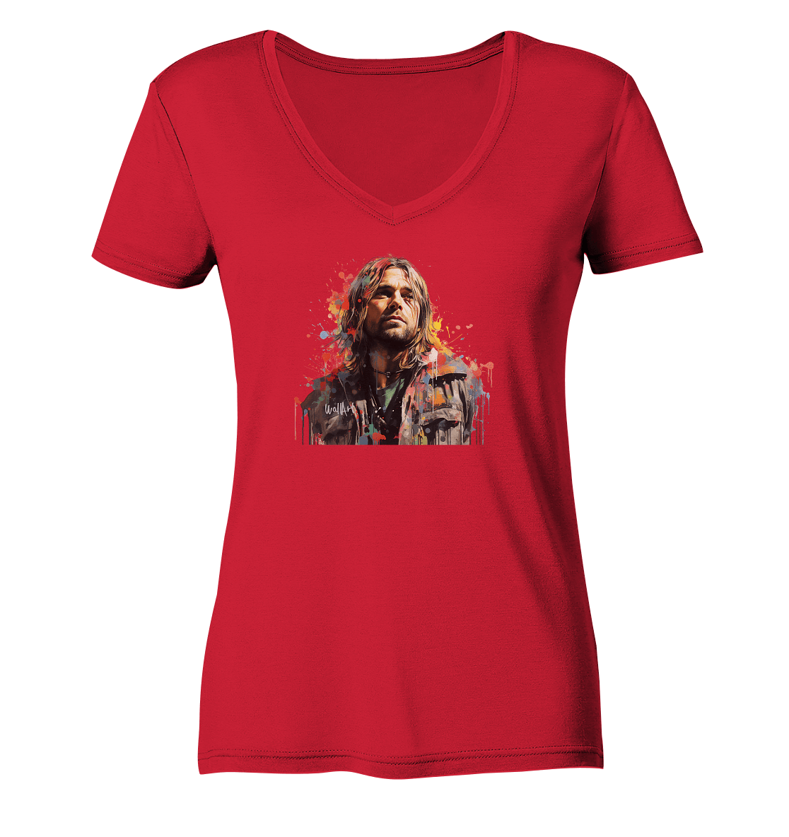 WallArt - Kurt Cobain - Ladies Organic V-Neck Shirt - Snapshirts