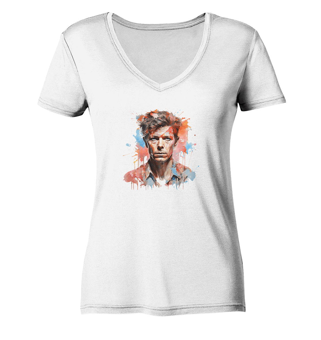 WallArt - David Bowie - Ladies Organic V-Neck Shirt