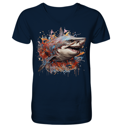 WallArt - shark in a tank - Mens Organic V-Neck Shirt - Snapshirts