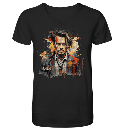 WallArt - Johnny Depp - Mens Organic V-Neck Shirt - Snapshirts