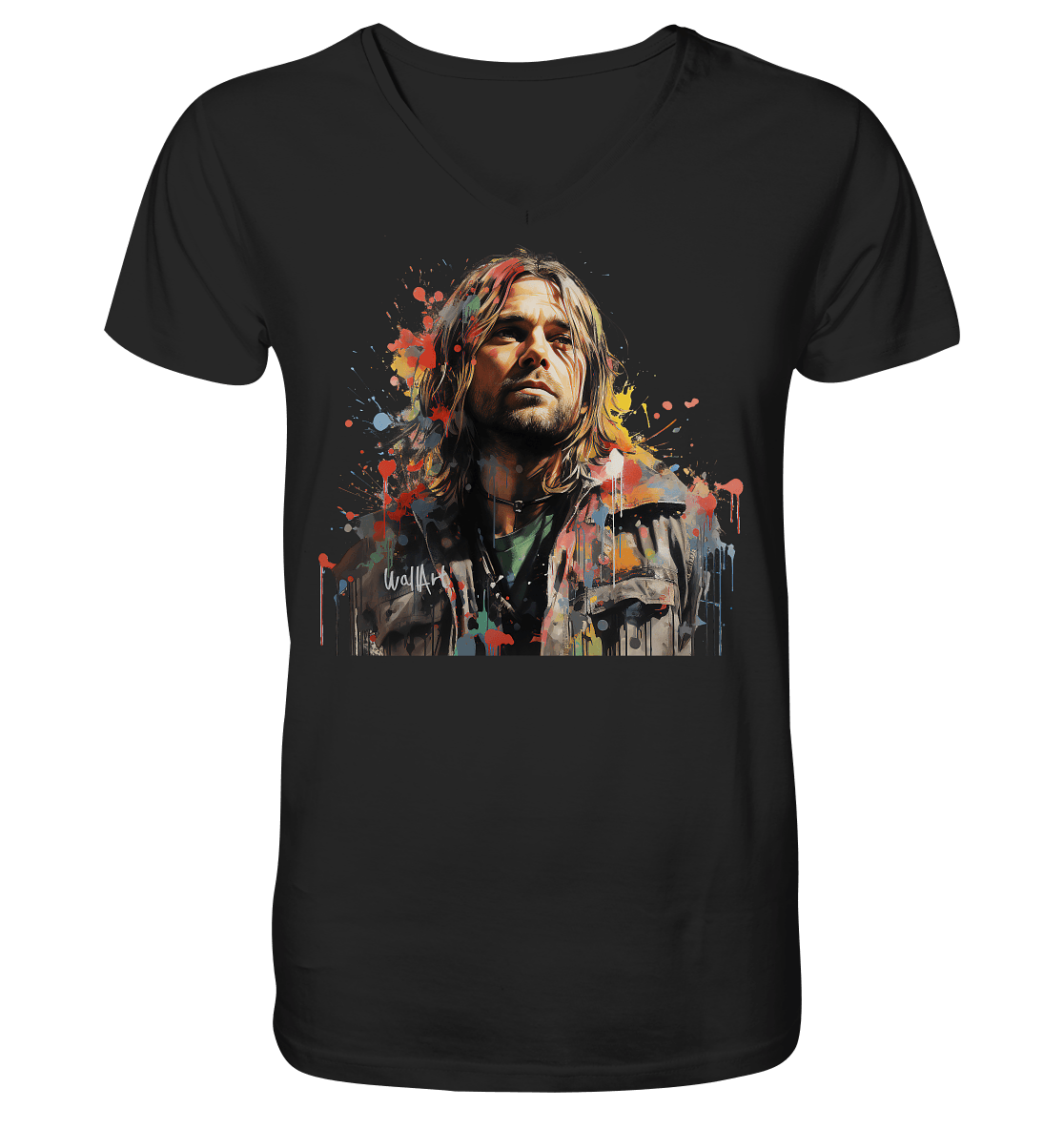 WallArt - Kurt Cobain - Mens Organic V-Neck Shirt - Snapshirts