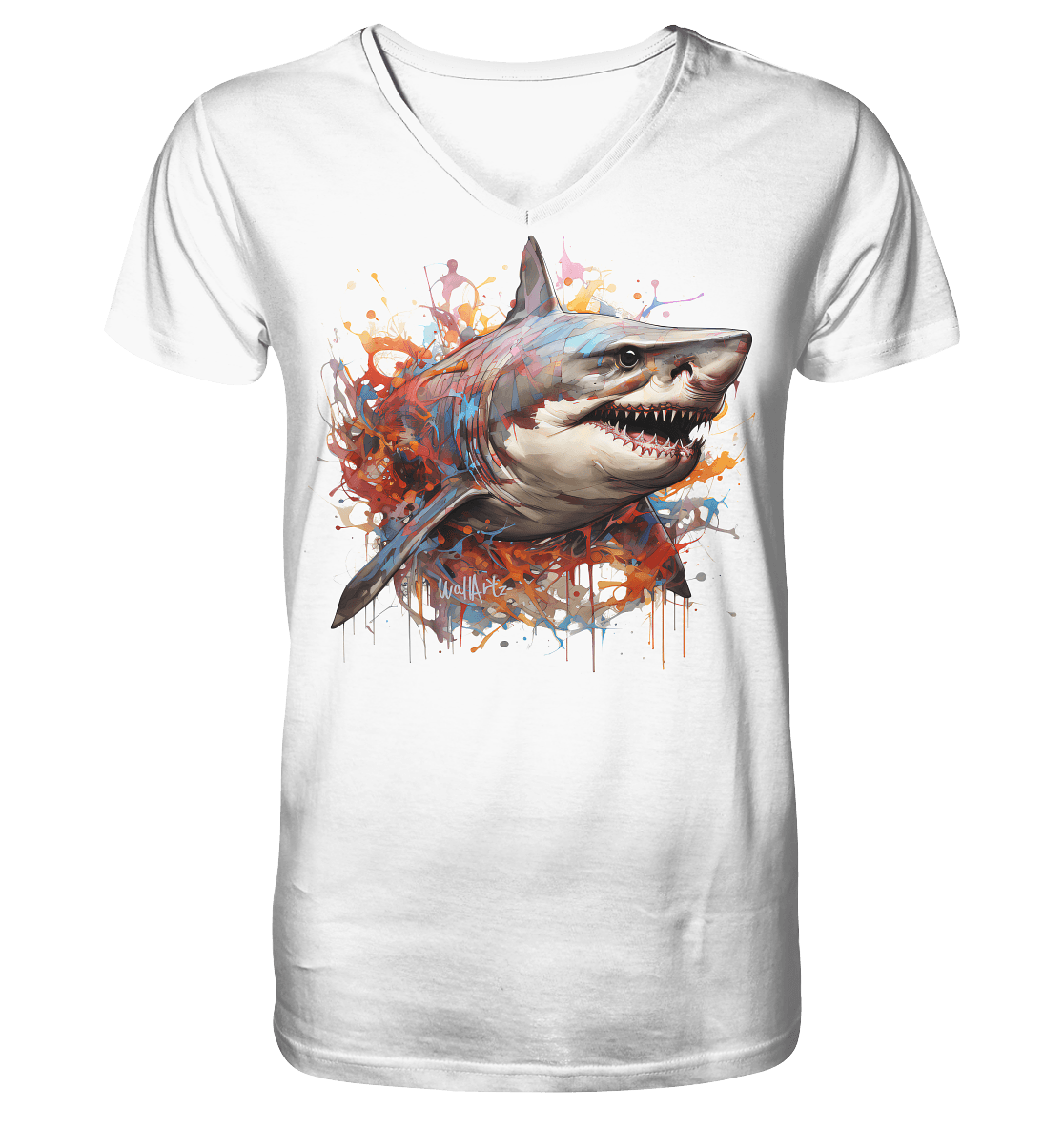 WallArt - shark in a tank - Mens Organic V-Neck Shirt - Snapshirts